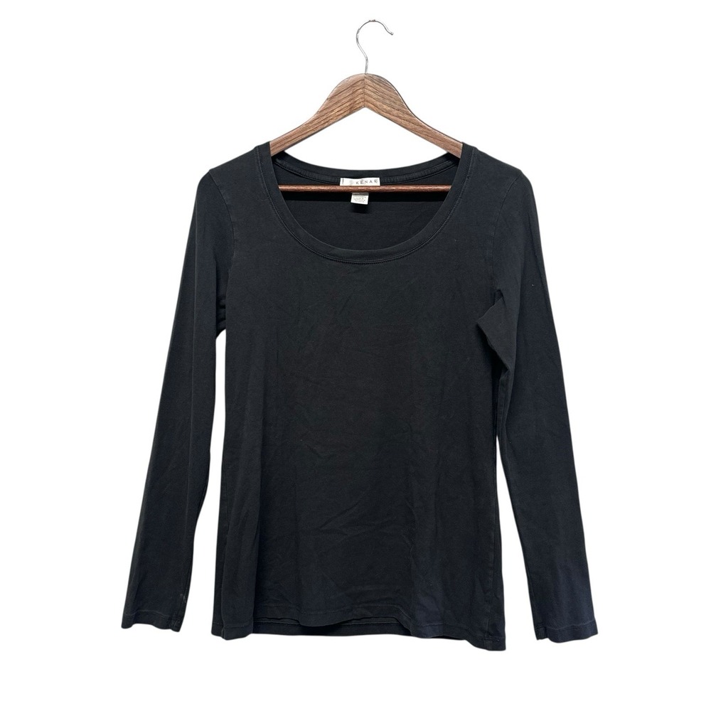 Kenar Womens Top Black Long Sleeve‎ Scoop Neck Short Size L Classic Minimalist